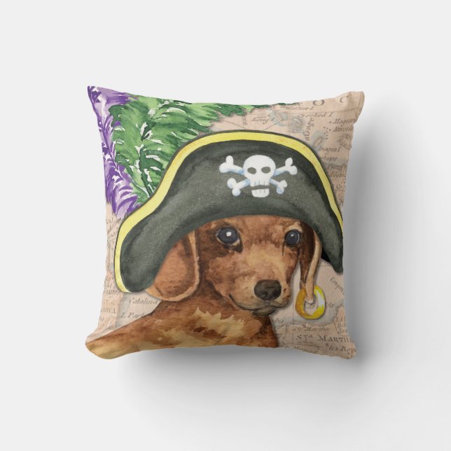 Cojín Decorativo Pirata del Dachshund (Anverso)