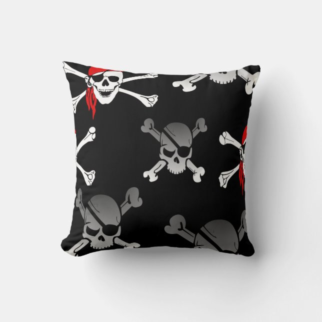 Cojín decorativo pirata Fiesta de cráneo en huesos (Anverso)