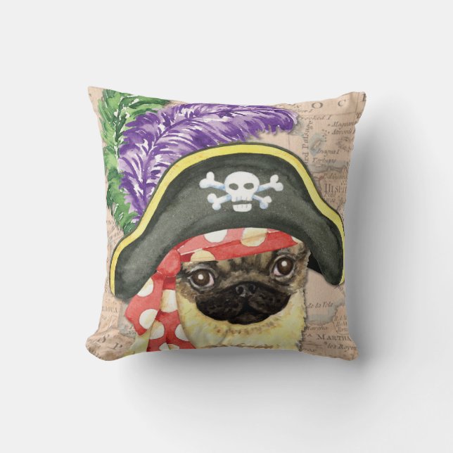 Cojín Decorativo Pirata Pug (Anverso)