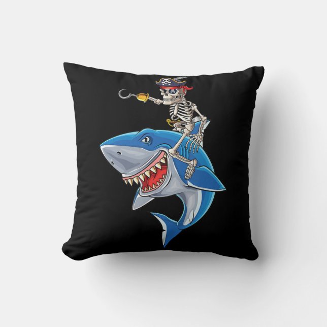 Cojín Decorativo Pirata Skeleton montando tiburón Cute niños Hallow (Anverso)