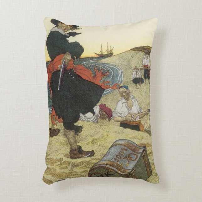 Cojín Decorativo Piratas Antiguos, William Kidd Enterrando Tesoro (Frente (Vertical))
