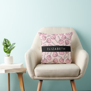 Cojín Decorativo Pirulís rosados, pirulís con forma de corazón, pir