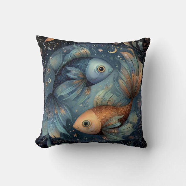 Cojín Decorativo Piscis Pez Zodíaco Astrología Celestial Cumpleaños (Anverso)