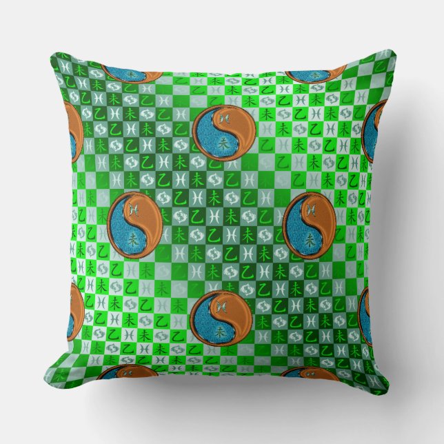 Cojín Decorativo Piscis y Cabra de Madera (Anverso)