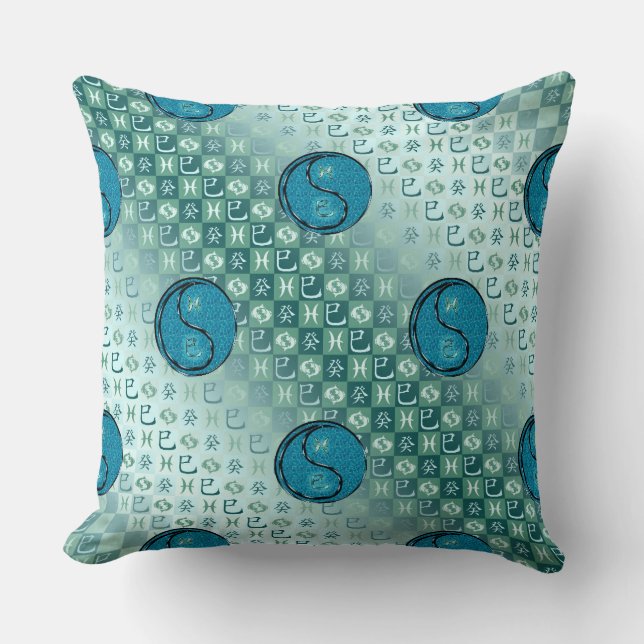 Cojín Decorativo Piscis y Serpiente de Agua (Anverso)