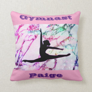 Cojín Decorativo Piso de gimnasia, viga, depósito, barras con nombr