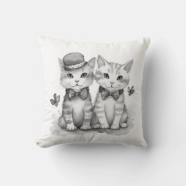 Cojín Decorativo Piso de puntos polka de gatitos blancos y negros