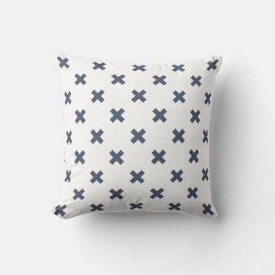 Cojín Decorativo Pisos cruzados de color azul-gris sobre blanco