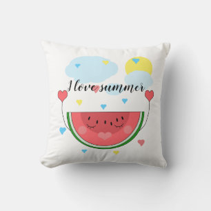 Cojín Decorativo Pista de sandía, texto "Amo el verano",