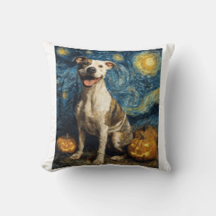 Cojín Decorativo Pit Bull Perro Lindo Halloween Jack O Lantern Cala