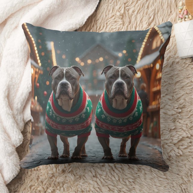Cojín Decorativo Pitbull Dogs Christmas Snow Holiday (Manta)