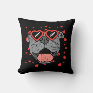 Cojín Decorativo Pitbull Face Glasses Día de San Valentín Mascota P
