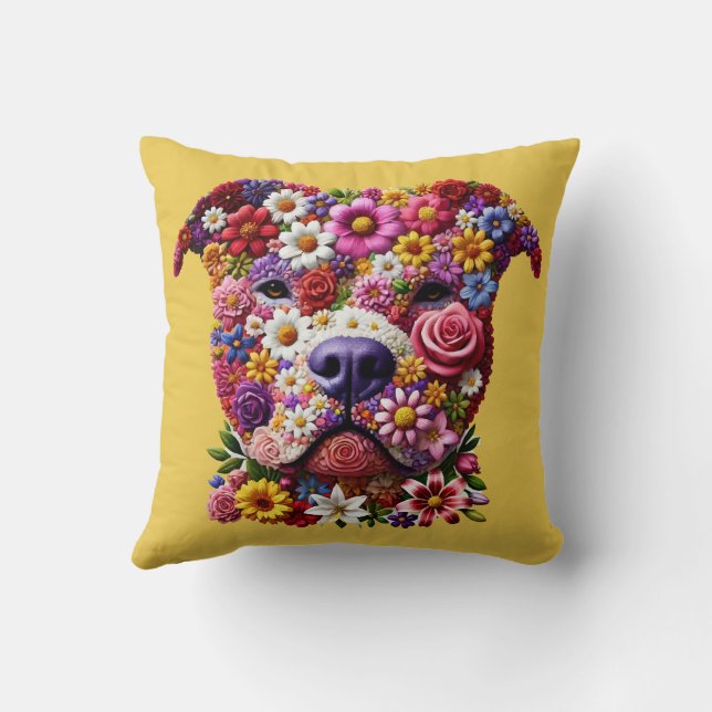 Cojín Decorativo Pitbull Flower Face Dog Lover (Reverso)