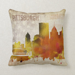 Cojín Decorativo Pittsburgh, horizonte de la ciudad de la acuarela