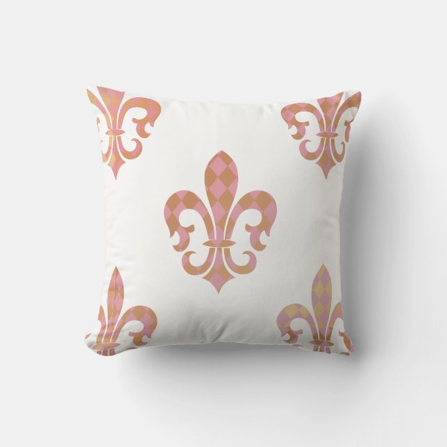 Cojín Decorativo PixDezines fleur de lis/rosa/oro/fondo DIY (Anverso)