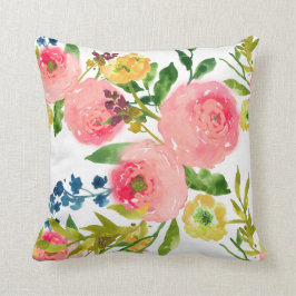 Cojín Decorativo PixDezines Floral Acuarela/Ranunculus/Rosa