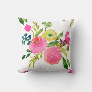 Cojín Decorativo PixDezines Floral Acuarela/Ranunculus/Rosa