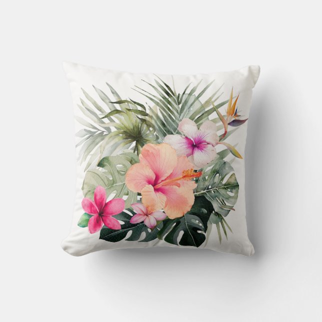 Cojín Decorativo PixDezines H2Tropical Flores Hibisco (Anverso)