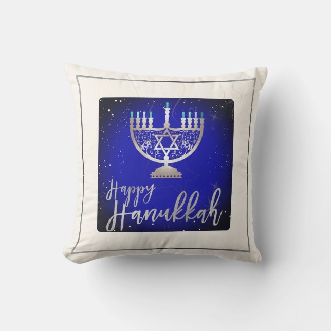 Cojín Decorativo PixDezines Happy Hanukkah|Temple Menorah (Anverso)