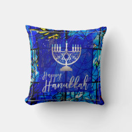 Cojín Decorativo PixDezines Happy Hanukkah|Vidrio manchado