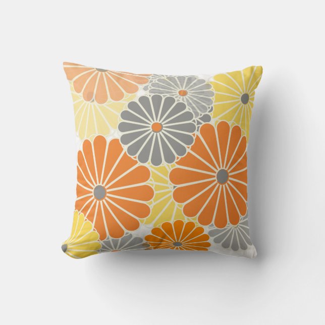 Cojín Decorativo PixDezines kiku amarillo/gris/naranja/crisantemo (Anverso)