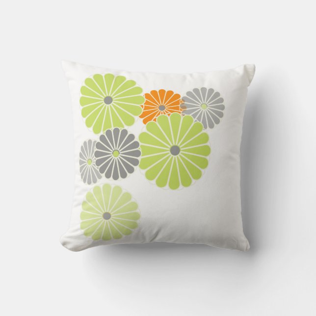Cojín Decorativo PixDezines kiku lime+naranja/crisantemo (Anverso)