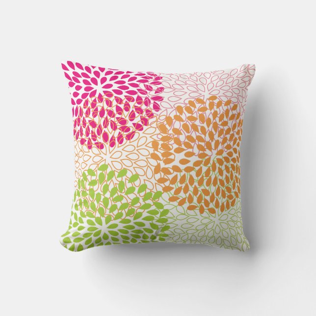 Cojín Decorativo PixDezines kiku lime+naranja/crisantemo (Anverso)