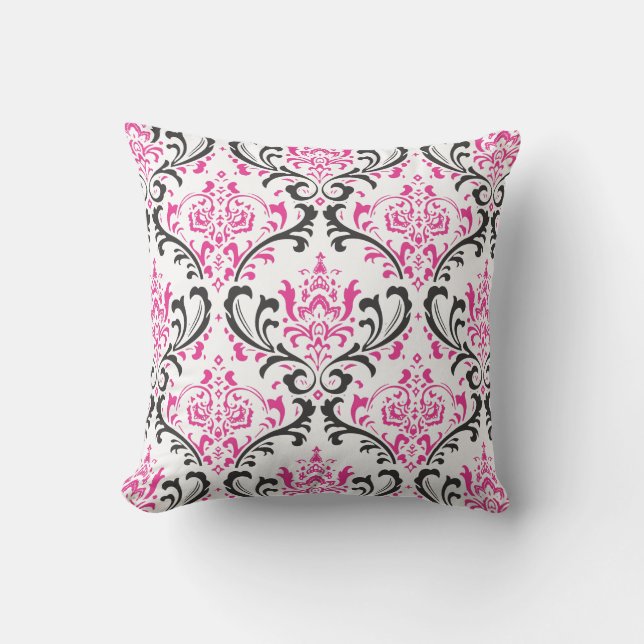 Cojín Decorativo PixDezines rossi damasco/rosa+negro (Anverso)