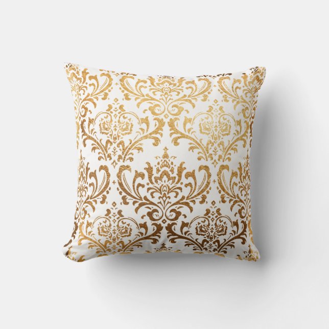 Cojín Decorativo PixDezines Rossi Damask/Faux Gold (Anverso)