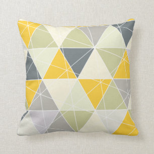 Cojín Decorativo PixDezines Triángulos Geométrico/Amarillo/Gris