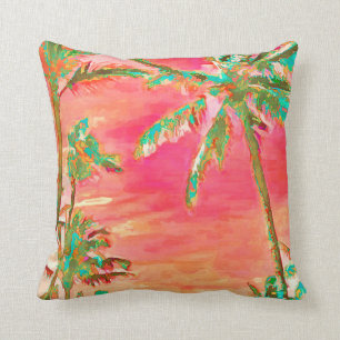 Cojín Decorativo PixDezines Vintage Hawaii Beach/Coral/Verde azulad