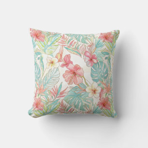 Cojín Decorativo PixDezines Vintage Pastel H2 Hawái Floral Follaje