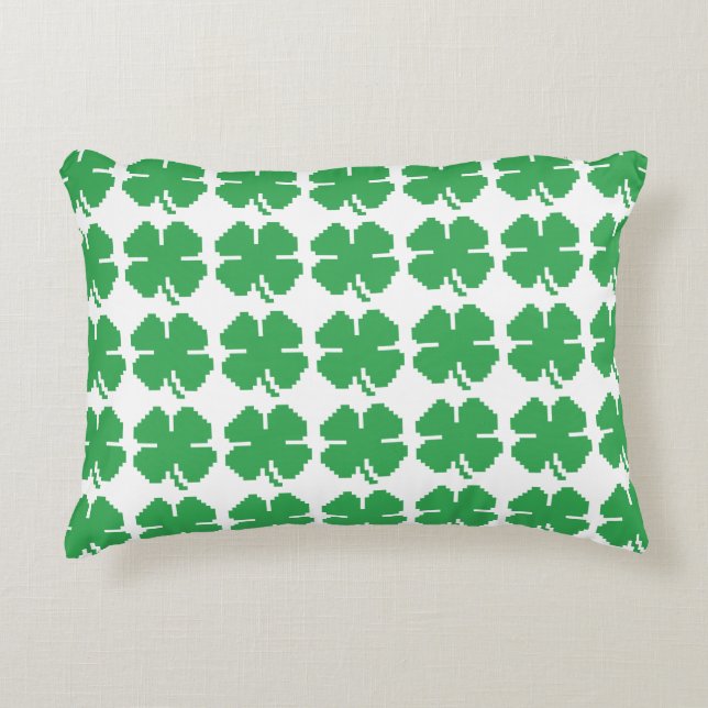 Cojín Decorativo Pixel Lucky Four Leaf Clover de 8 bits (Anverso)