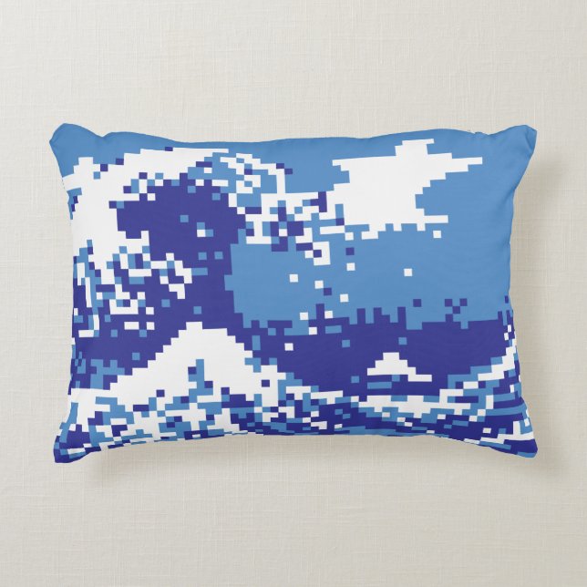 Cojín Decorativo Pixel Tsunami Blue 8 bit Pixel Art (Anverso)