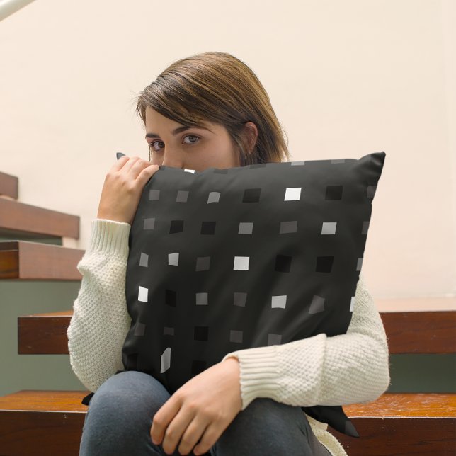 Cojín Decorativo Píxeles juguetones Comprobar patrón negro gris (Subido por el creador)