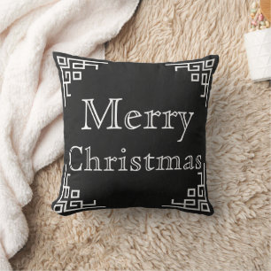 Cojín Decorativo Pizarra Negra Remolino Blanco Feliz Navidad