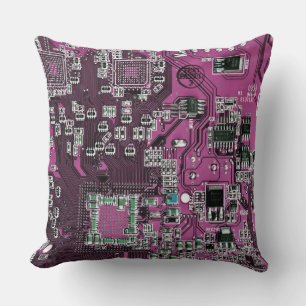 Cojín Decorativo Placa de circuito de Geek de Computadora Purple