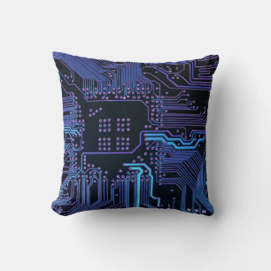 Cojín Decorativo Placa de circuito electrónico azul del nerd de sal