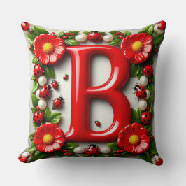 Cojín Decorativo 🐞 Placa de Nombre con Letra Roja Mariquitas Amapo
