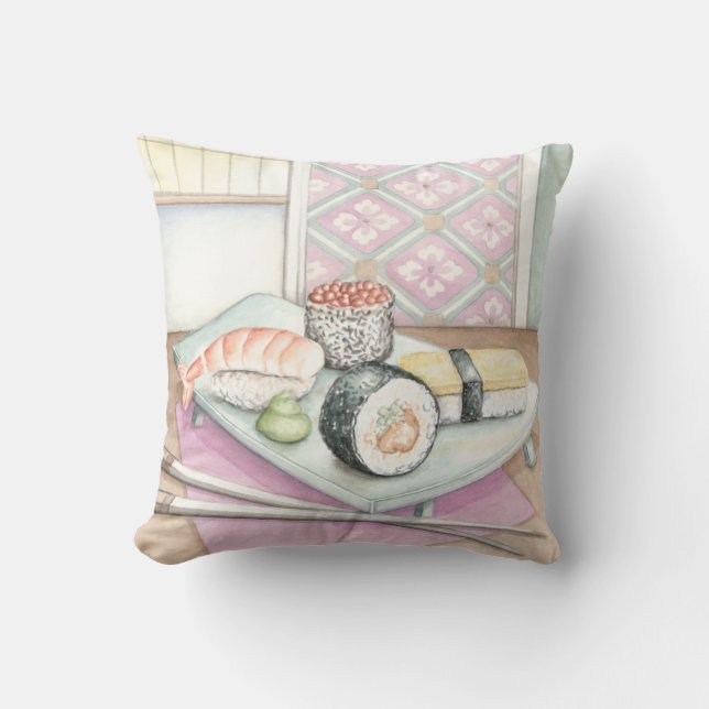 Cojín Decorativo Placa de sushi surtido con palillos (Anverso)