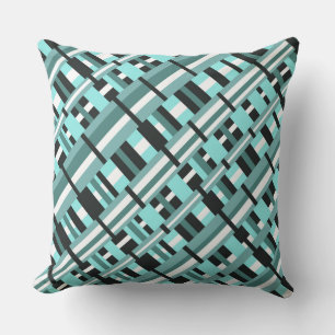 Cojín Decorativo Placa en Aqua, Verde azulada, negra y blanca diago