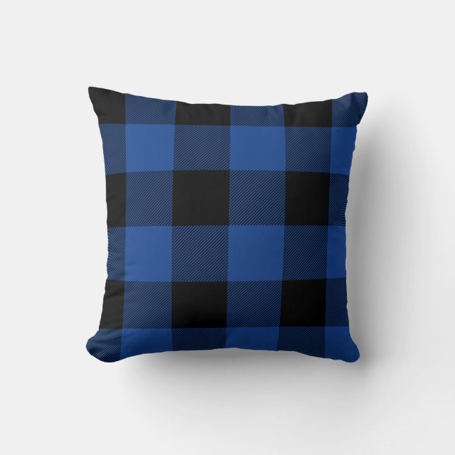 Cojín Decorativo Placa Rustic Blue and Black Buffalo Check (Anverso)