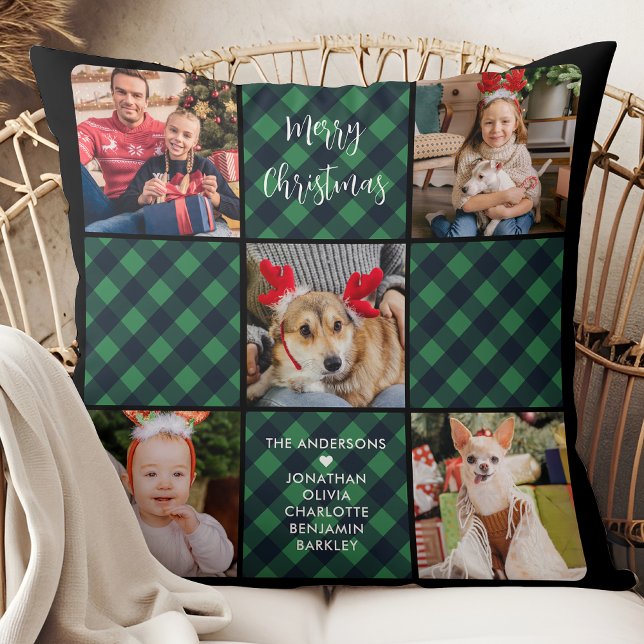 Cojín Decorativo Placa verde personalizada de vacaciones 5 Collages (Subido por el creador)