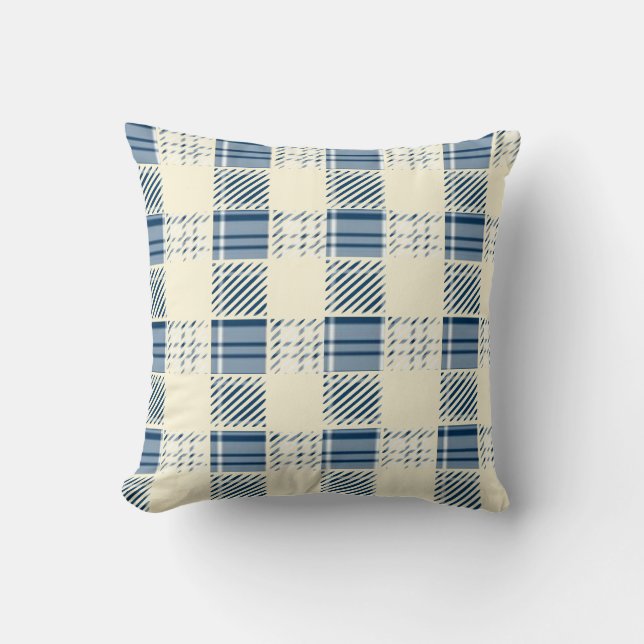 Cojín Decorativo Plaid Azul y Crema (Anverso)