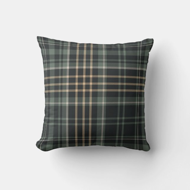 Cojín Decorativo Plaid Beige Verde Oscuro (Anverso)