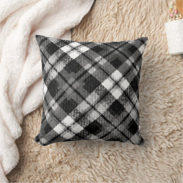 Cojín Decorativo Plaid Check Tartan Black White Farmhouse Moderno