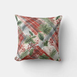 Cojín Decorativo Plaid de Navidad Rústico con Pino de Invierno y Ba