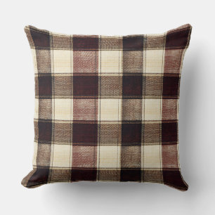 Cojín Decorativo Plaid de otoño nuez marrón y crema de arándano