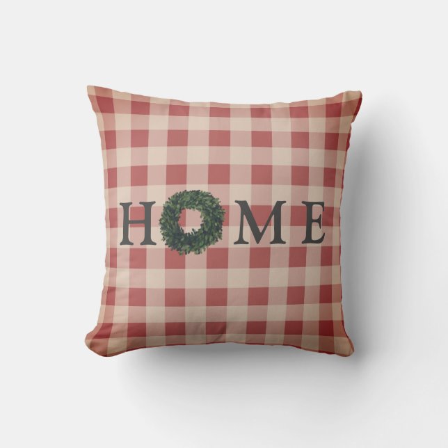 Cojín Decorativo Plaid HOME Typography Stylish Farmhouse Gingham (Anverso)