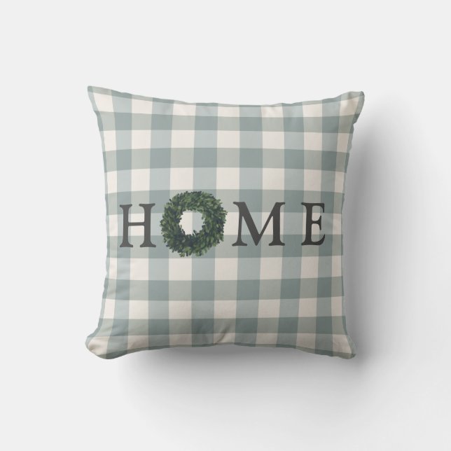 Cojín Decorativo Plaid HOME Typography Stylish Farmhouse Gingham (Anverso)